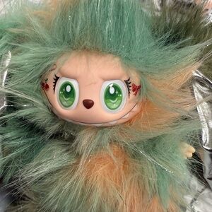 Custom Labubu Bunny with Green Fur and Big Green Eyes